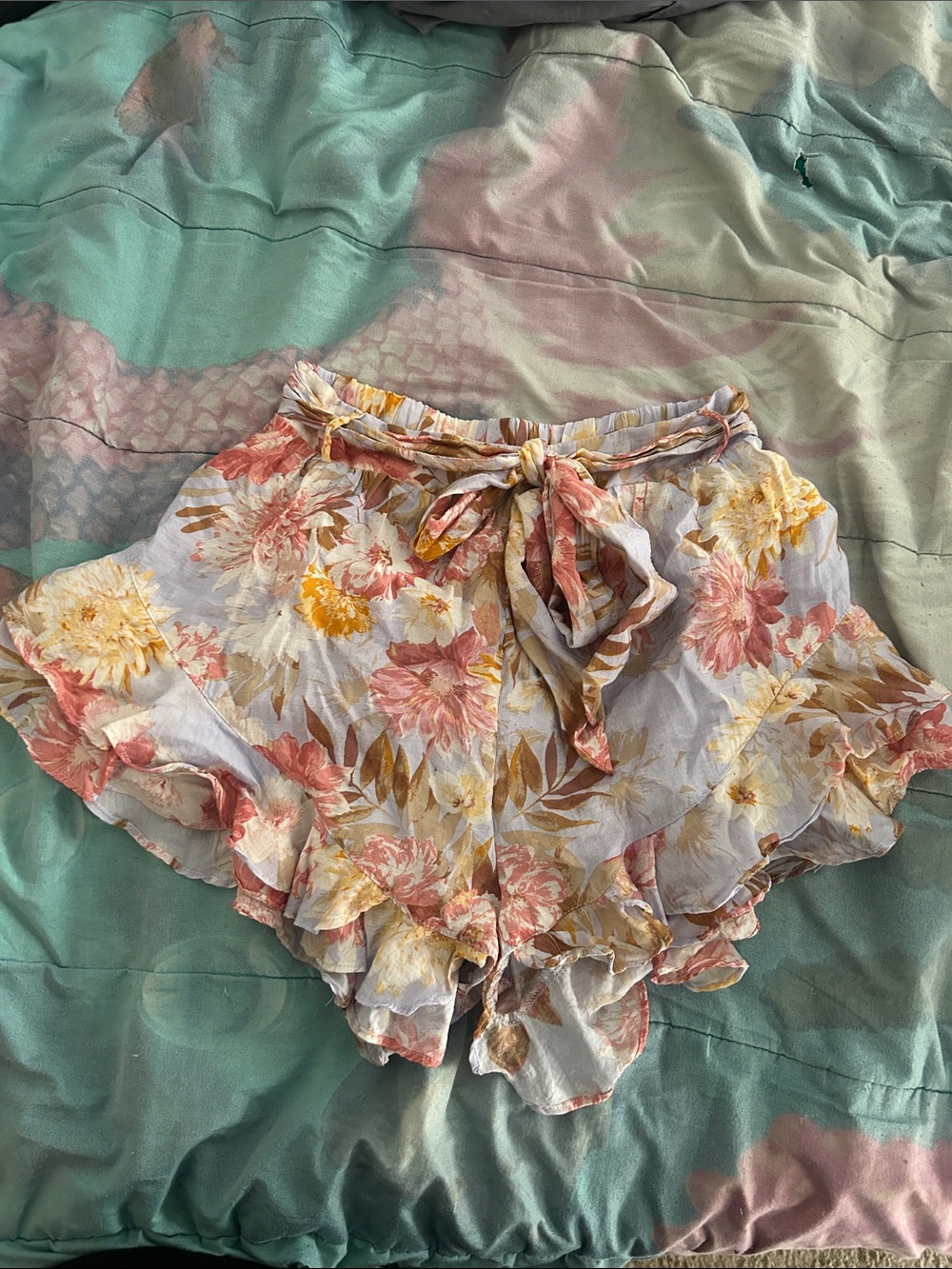 Mustard Seed Floral Tie-Waist Ruffle Skort - Pink, Yellow & Cream